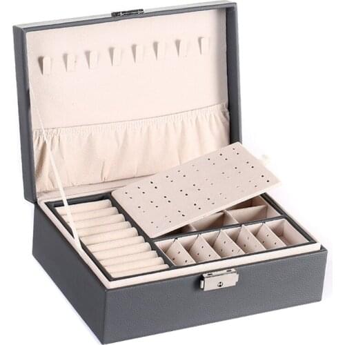 Protable Travel PU Double Layers Jewelry Box Display Organizer Earrings Rings Necklaces Storage Holder