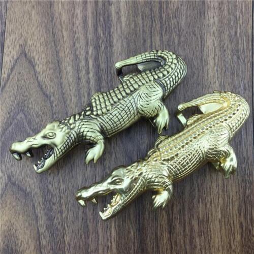T-DISOM Retro Crocodiles Solid Brass Belt Buckle Personality Buckle for Men Manual Copper Animal Buckles Fit for 4cm Width Belt