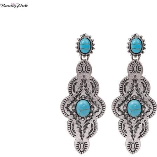 Banny Pink Tribal Symbol Geometric Stud Earrings For Women Bohemia Stone Statement Earrings Long Gypsy Pendant Earrings Brincos