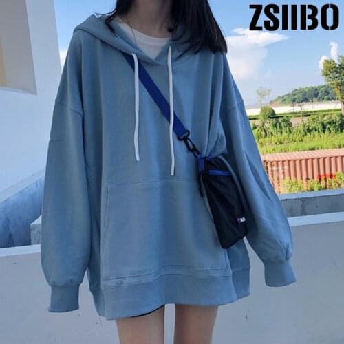 Social Harajuku Hoodies For Girls Solid Color Hooded 2019 New Tops Womens Sweatshirt Long-sleeved Winter Thickening Coat