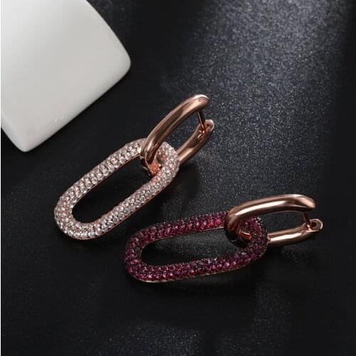 UMGODLY Fashion 1PC New Purple Geometric Square Chain Shaped Earrings Trendy Cubic Zirconia Hoop Earrings Jewelry Women