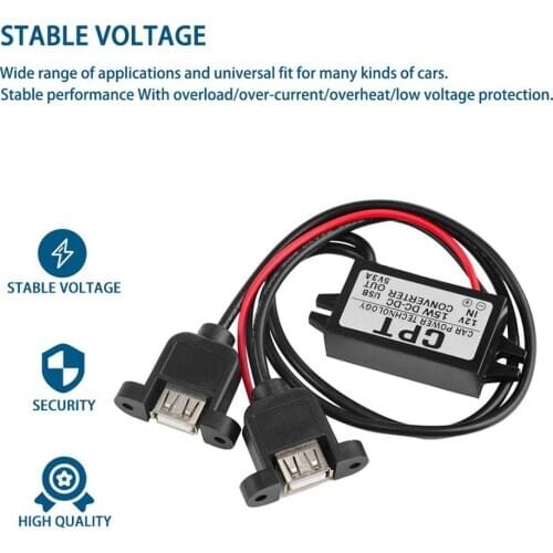 Hot Car Vehicles CPT UL5 Universal DC DC Converter Module 12V To 5V 3A 15W With Double USB Output Power Adapter