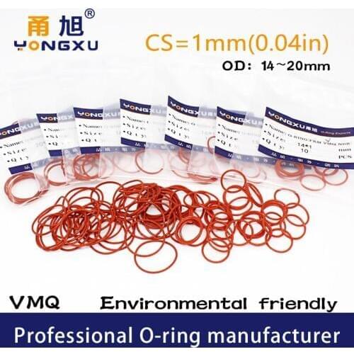 20PCS/lot Red Silicon O-ring Silicone/VMQ CS1mm Thickness OD14/15/16/17/18/19/20*1mm O Ring Seal Rubber Gasket Rings Washer