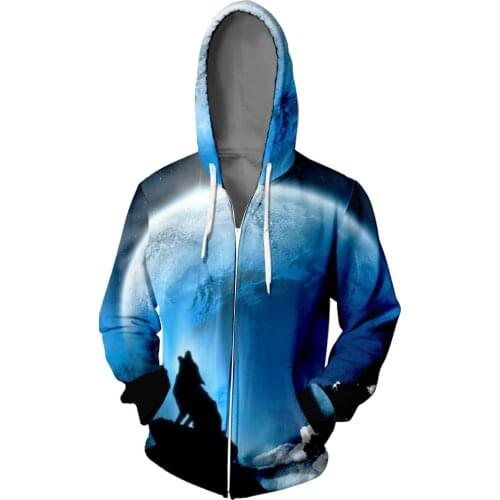 WAMNI Wolf Zipper Hoodie Hip Hop Outerwear Funny Man Woman Hipster 3D Hooded Cool Zipper Sweatshirt Dropshipping Clothes
