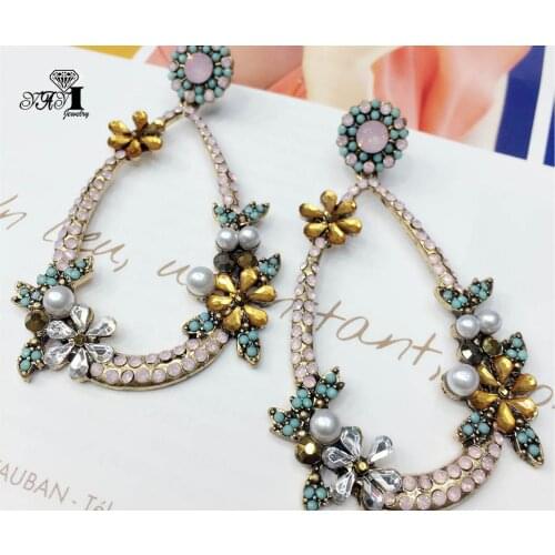 YaYi Jewelry Fashion BOHO Multicolor Glass Crystal Rhinestone Dangle Women Ancient Gold Color Wear Ear Band Long Tassel Earrings