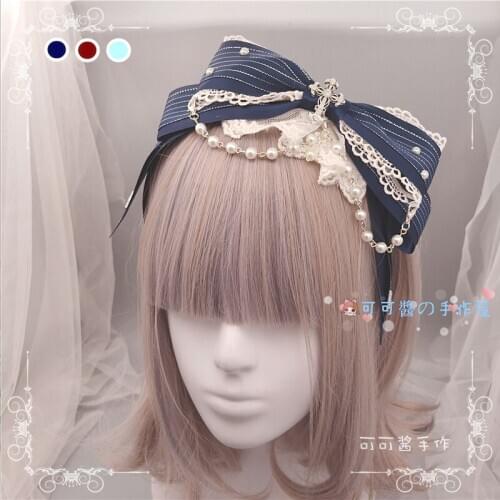 Lolita bow KC headband headdress lo Niang gorgeous elegant hair clip side clip women wine red multicolor
