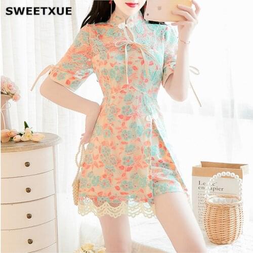 SWEETXUE New Women Lace-Up Bow Modified Cheongsam Tops Shorts Suit 2020 Temperament Elegant Ladies 2 Piece Set