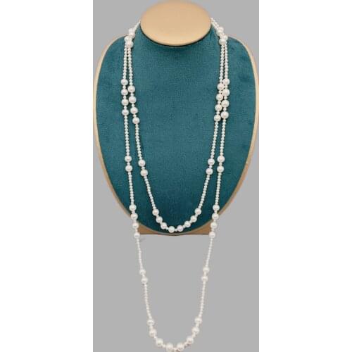 FoLisaUnique 3-4mm 8-9mm AAAA Freshwater White Pearls Necklace For Women Classic Birthday Gift Versatile Long Necklace 57 Inch