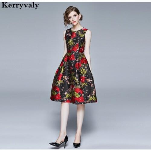 New High Waist Jacquard Red Women Summer Dress Ropa Mujer Verano 2021 Sleeveless Big Aristocratic Party Dress Streetwear K8082