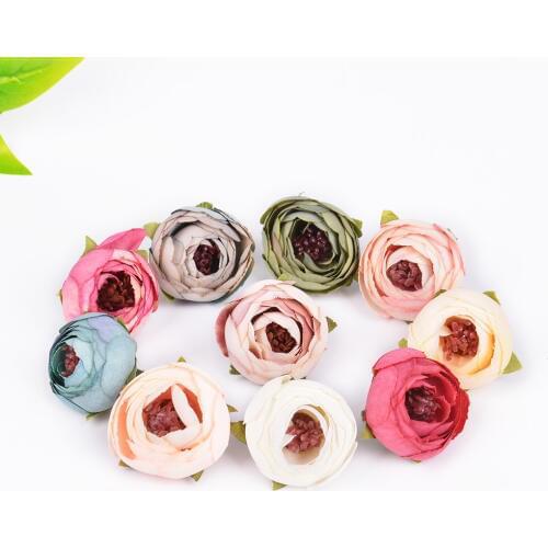 10pcs/lot Artificial Flower 4.5CM Silk Spring tea Head For Wedding Party Home Decoration DIY Wreath Gift Box Scrapbook Craft