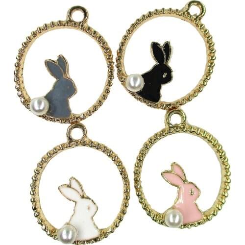 10pcs/lot Cute rabbit Alloy Enamel Imitation pearls Pendant For Jewelry Making Bracelet Necklace DIY Woman Earrings Findings