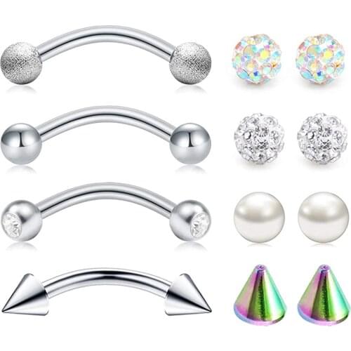 16G Eyebrow Piercing Rook Daith Earrings Belly Lip Ring Eyebrow Studs Cartilage Tragus Barbell with Crystal/Pearl/Spike Balls