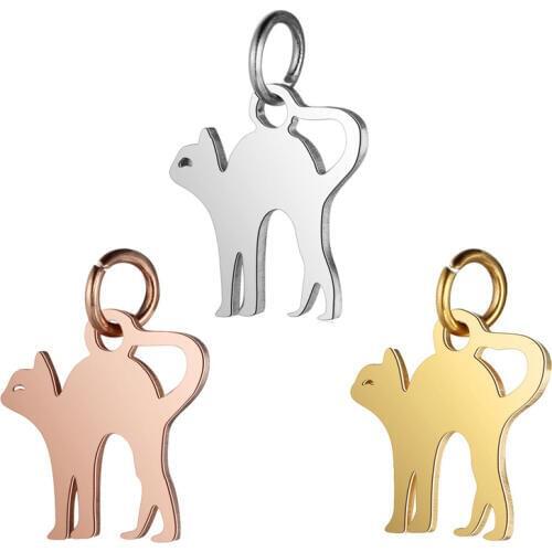 5pc Stainless Steel Kitty Pendant Charms Gold Rose Gold Animal Charm for Diy Jewelry Making Accessorie Findings floating charms