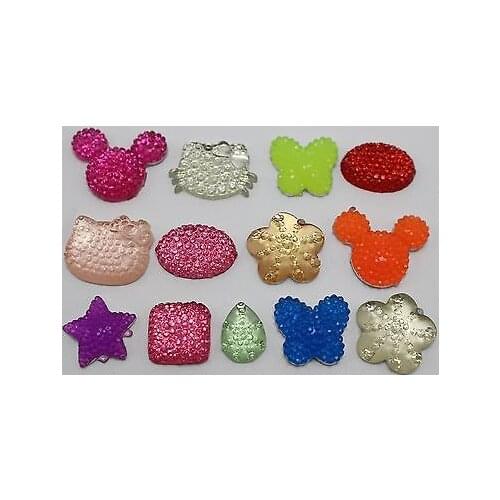 50 Assorted Flatback Resin Dotted Rhinestone Mouse Cat Flower Cabochon Gems