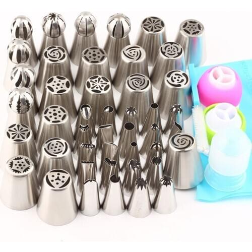50Pcs Ball Shape Icing Nozzles Russian Piping Stainless Steel Pastry 1Pcs Pastry Bag 3 Coupler 1 Brush Cake Dessert Decorating