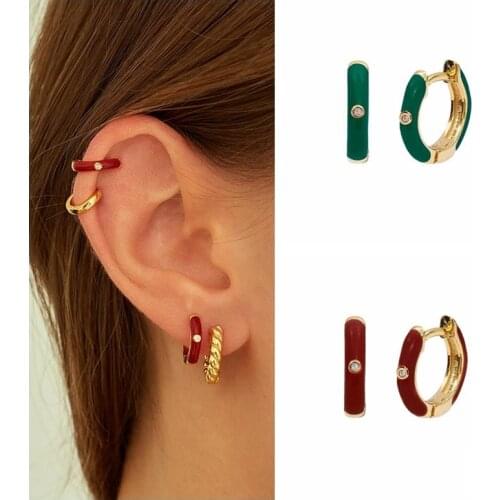 BOAKO 925 Sterling Silver Gold Colorful Enamel Hoop Earrings For Women Clear Zircon Piercing Pendientes Ohrringe Earring Jewelry