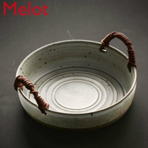 Bowl Plate Retro Stoneware Dish Handmade Plate Creative Household Fish Dish Ceramic Vintage Tableware Dinner Plate