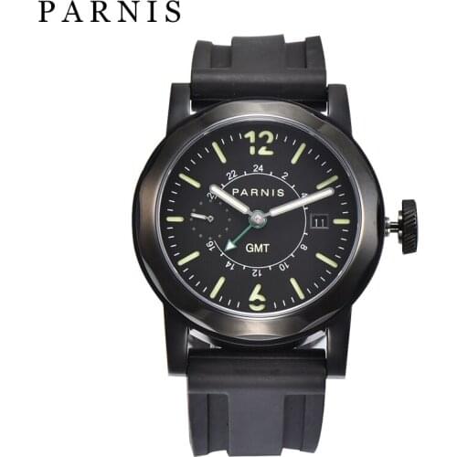 Parnis 43mm Mens Automatic Mechanical Watch Black 12&24 Hour 10BAR Waterproof Luminous GMT Watches gift for men 2019 Top Brand