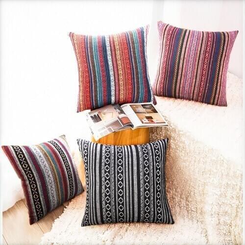 Decorative Throw Pillow Cover for Couch Sofa Bed Bohemian Retro Stripe Cotton Blend Linen Pillow Case(Only Pillow Cover (4 Piece