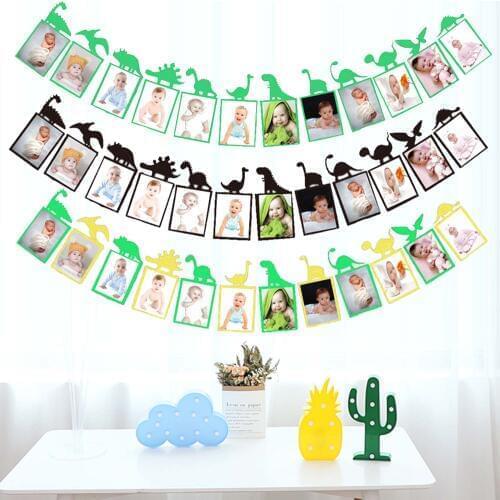 Baby Kids Photo Banner Dinosaur Theme Infants First Year Birthday Banner 1-12 Month Photo Booth Garland Monthly Milestone Photo