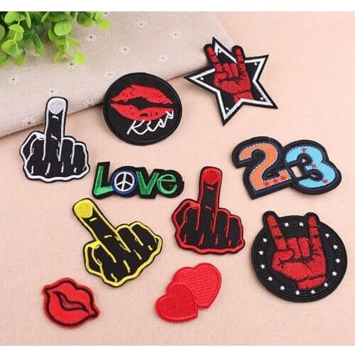 Bobitree 10 pcs/set cartoon patches gestures Lips patch badge Clothes Stickers Apparel DIY iron on Patchwork