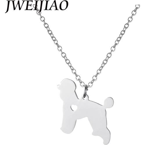 JWEIJIAO Hollow Heart Shape Poodle Germany Pudel Necklace Stainless Steel Metal Charm Necklaces Women Kids Festival Gift SKU11