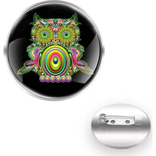 Classic Owl Pattern Brooches Collar Pin Glass Convex Dome Charm Fashion Decoration Accessories Gift