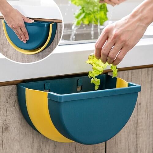 Kitchen Trash Can Foldable Cabinet Door Wall-mounted Trash Can Household Toilet Plastic Waste Paper Basket