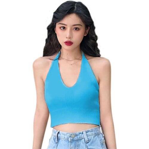 Womens Summer Halter Tank Tops Clubwear Solid Color Ladies Streetwear Vest Clothing