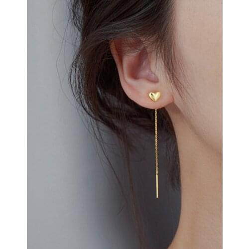 Trendy Jewelry Heart Earrings Simply Deign Sweet Korean Temperament Single Chain Drop Earrings For Girl Fine Accessories