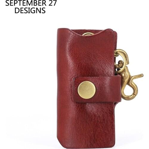 New Fashion Vintage Hasp Key Chain Men Genuine Cow Leather Handmade Luxury Car Key Bag Women Simple Housekeeper Holder Keychain