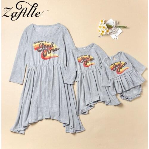 ZAFILLE Autumn Winter Mommy and me Clothes Gray Rainbow Irregular Dress Mother Daughter Dresses Family Matching Outfits Mama Kid