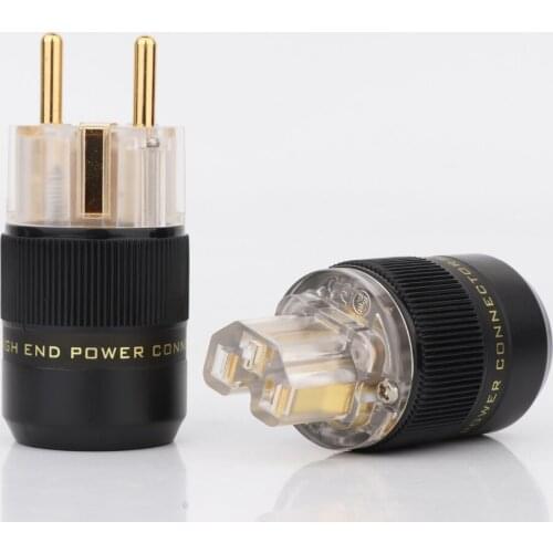 One Pair T-078TE Hi End Audio Gold Plated Schuko Power Plug Connector+IEC Female Plug