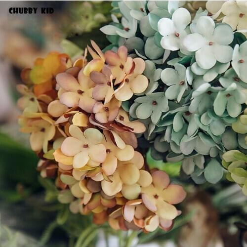 Wholesale Vintage oil painting Hydrangea small artificial flowers wedding decorative Hydrangeas silk flower fake Hortensia 12pcs