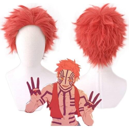 Anime Demon Slayer Kimetsu no Yaiba Komaji Akaza Red Short Wig Cosplay Costume Heat Resistant Synthetic Hair Men Women Wigs