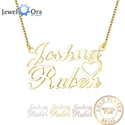 Personalized 2 Names Necklace with Heart Customized Nameplate Necklaces for Women Anniversary Wedding Jewelry Gift (NE102048)