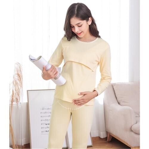 Breastfeeding Maternity Pajamas Cotton Maternity Nursing Clothes For Pregnancy Women Long Sleeve Top+Pants Sleepwear Sets D0071