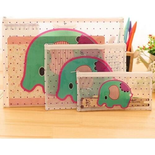 Lovely Elephant Cartoon Transparent Paper Bags PVC Pencil File Holder Cosmetic Bags Student Stationery