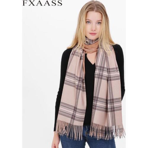 FXAASS New Autumn/Winter Shawl Fashion Striped Women Large Scarf Luxury Plaid Tassel Cashmere Scarves Thicken Warm Wholesale