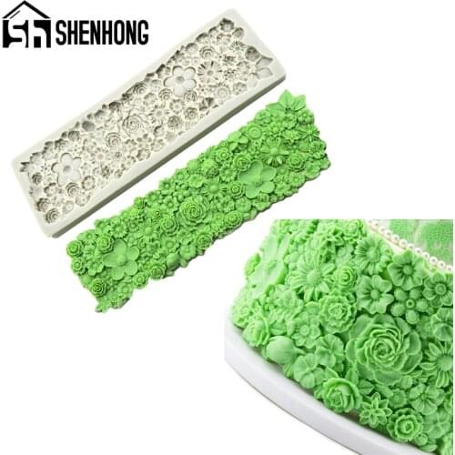 SHENHONG Flowers Pastry Border Decorating Silicone Fondant Cake Mold Wedding Birthday Party Chocolate Paste Sugar Craft Mould