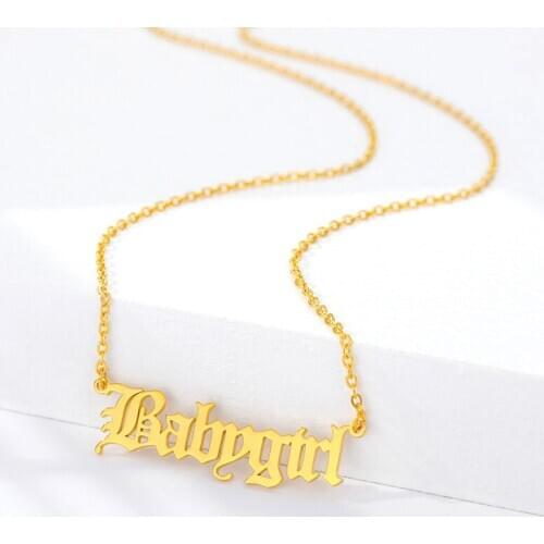 Old English Babygirl Letter Necklace For Women Minimalism Jewelry Stainless Steel Nameplate Pendants Birthday Gift