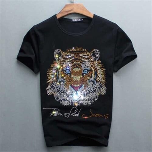 High quality T-shirt O-neck short sleeve slim black diamond design T-shirt men