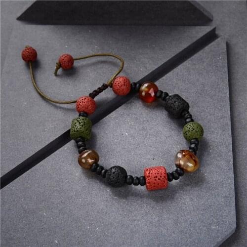 Women Jewelry Beaded Bracelet Natural Lava Agates Stone Beads Charms Healing Energy Chakra Stretch Yoga Bracelets Bangle B440