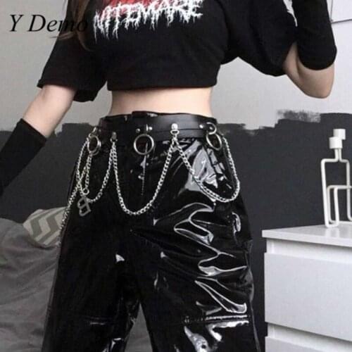 Punk Gothic Women Waist Belt Women Adjustable Wide Pu Leather Chain Circles Female Waist Seal