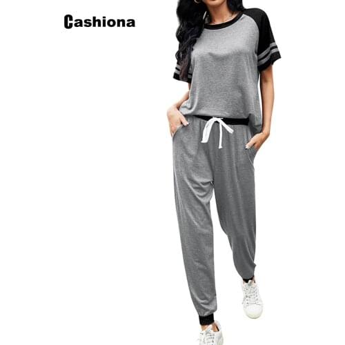 2021 Summer Patchwork Women 2 Piece Outfits Short Sleeve Tops And Long Pants Set Ladies Tracksuit Set Casual Suits Femme Clothes