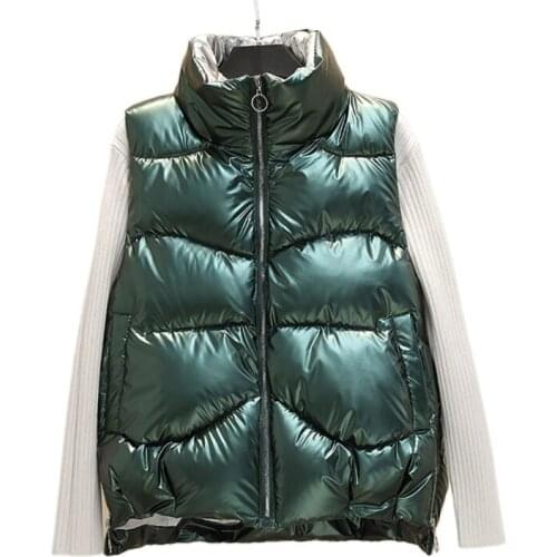 Women Winter Vests 2021 New Short Bright Color Vest Cotton Padded Jacket Sleeveless Female Winter Waistcoat Vest Coat