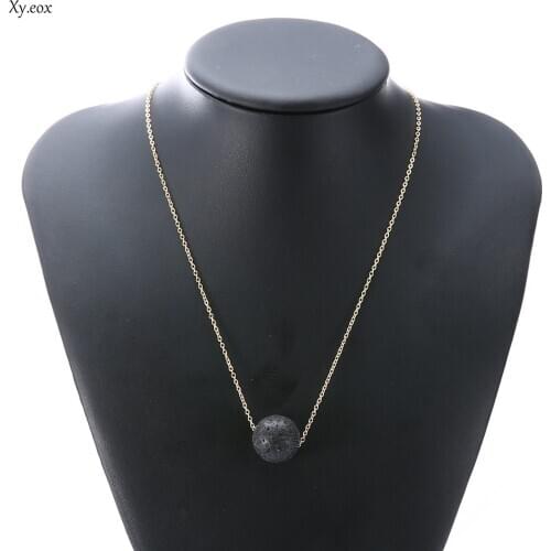 Womens Natural Lava Stone Round Ball Pendant Essential Oil Diffuser Necklace