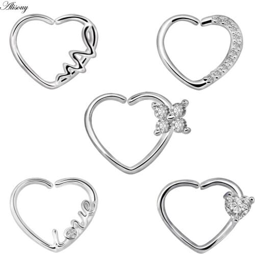Alisouy 1pc Vintage Zircon Heart Hoop Nose Ear Rings Fashion Body Piercing Jewelry Helix Tragus Cartilage Earring Bijoux Femme