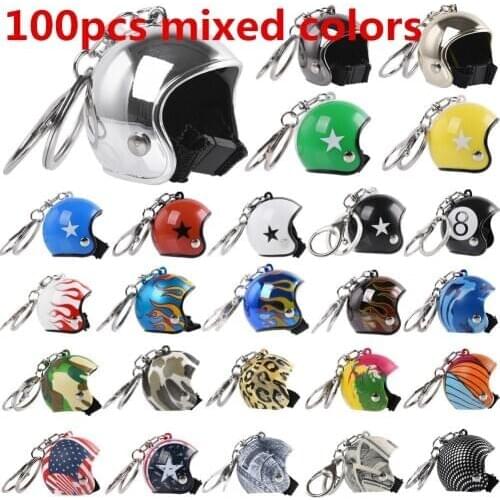 100pcs Mixed Colors Motorcycle Helmet Key Chain Cute Motorbike Keychain Women Car Bag Key Ring Kids Business Gifts Decoration