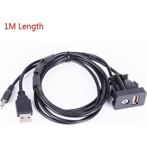 50pcs x Car Dash Flush Mount USB Port Auto Boat 3.5mm AUX USB Extension Cable Adapter 1 Meter